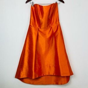 ALFRED SUNG Bright Orange Strapless Hi Low Evening Dress 12